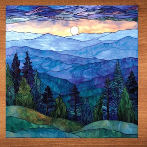 Smoky Mountains Stained Glass Look Art on Glossy Ceramic Tile Tileful Artful Display Piece and Gift
